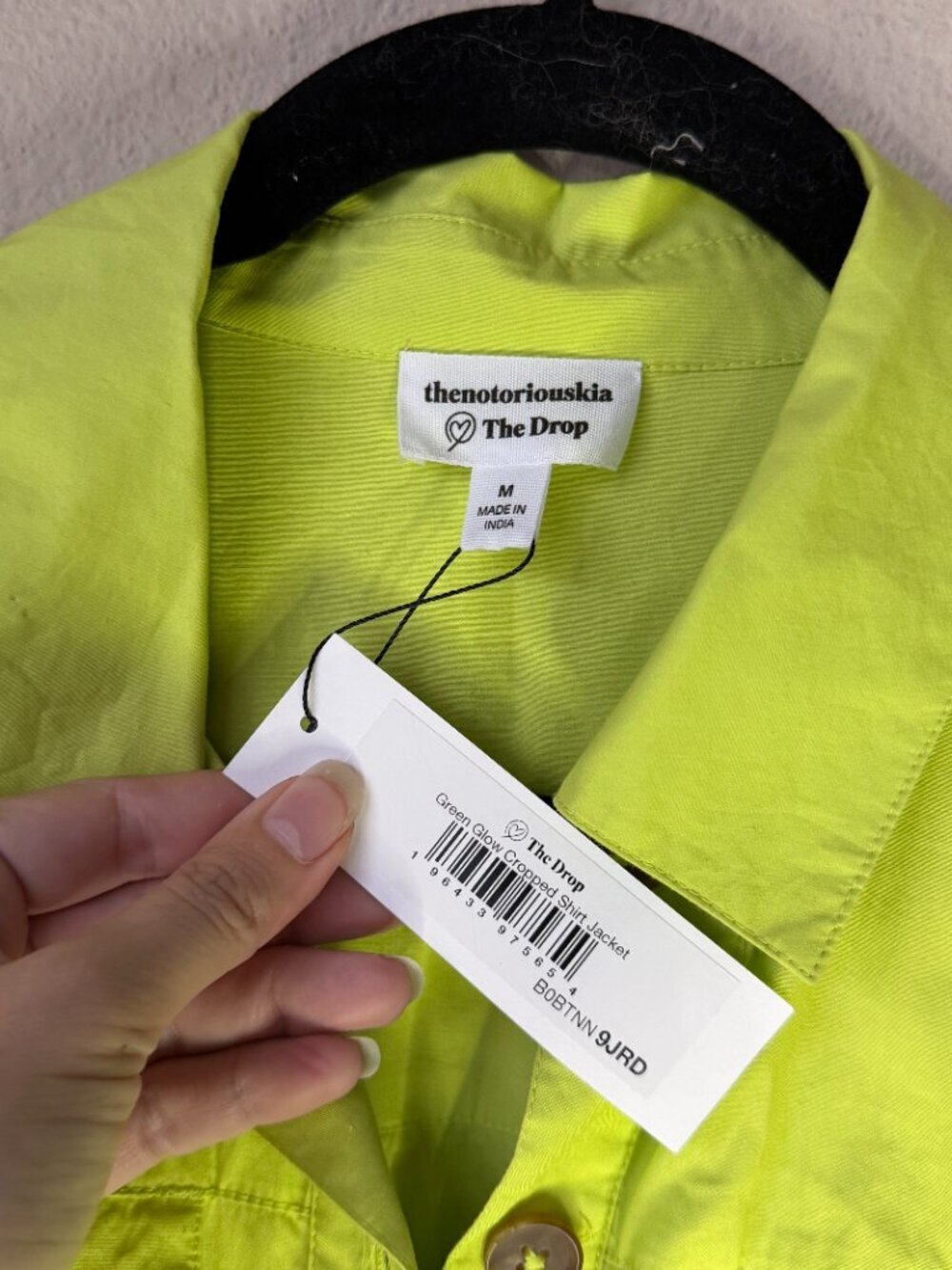 The Drop Green Glow Cotton Cropped Shirt Jacket NWT Size M - Picture 3 of 5